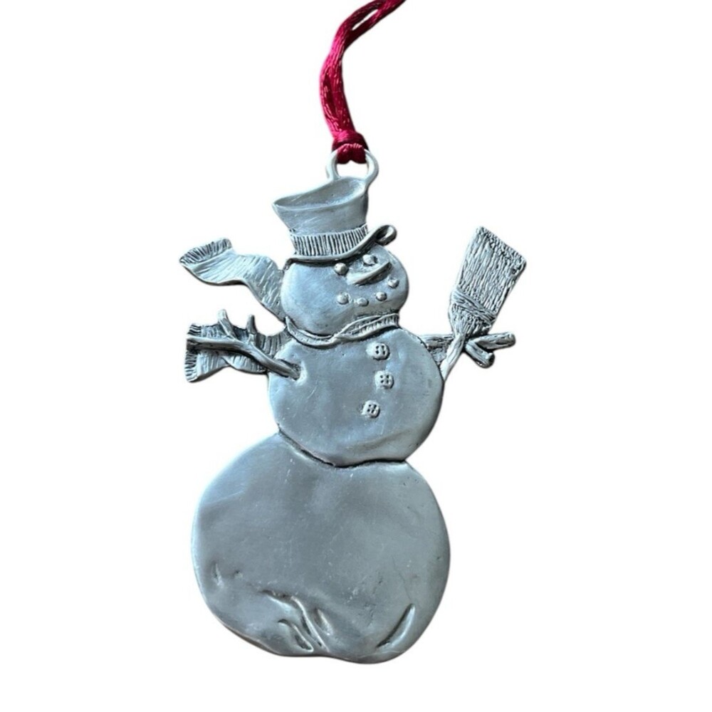 Vintage Seagull Pewter Snowman Ornament With Broom Waving 1983 Canada 3"